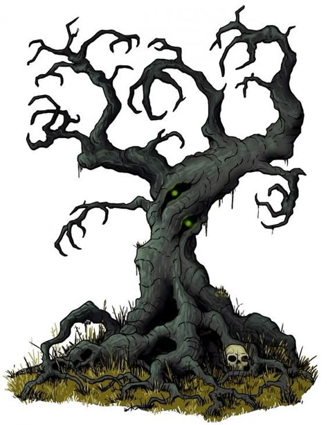 Evil Tree, Tree Monster, Haunted Tree, Spooky Tree, Forest Drawing, Cartoon Trees, Fantasy Tree, Dark Tree, Tattooed Girl