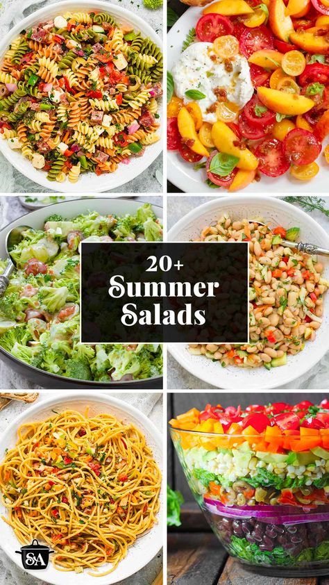 Pinterest pin image featuring a collage of summer salad photos. Not Boring Salads, Summer Salads Recipes, Light Lunches, Salads Recipes, Pasta Salads, Summer Salad Recipes, Seasonal Ingredients, Summer Salad, Light Lunch