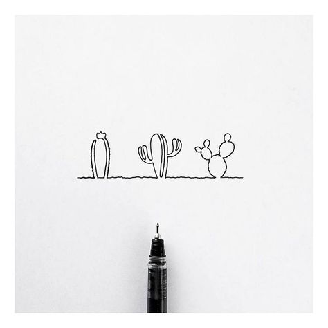 'Tiny super quick cactus made in one single stroke, without lifting the pen' by @xoseroi #blackworknow if you would like to be featured… Tattoo Cactus, Tattoo Map, Tiny Drawings, Cactus Doodle, Mystical Tattoos, Sunset Tattoos, Cactus Tattoo, Cactus Drawing, Making Plant Pots