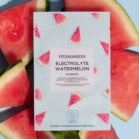 A Moisture-Boosting Mask: Vitamasques Electrolyte Hydrating Watermelon Sheet Mask Watermelon Face, Natural Electrolytes, Face Sheet Mask, Watermelon Fruit, Sodium Lauryl Sulfate, Hydrating Mask, Clean Ingredients, Dehydrated Skin, Sheet Mask