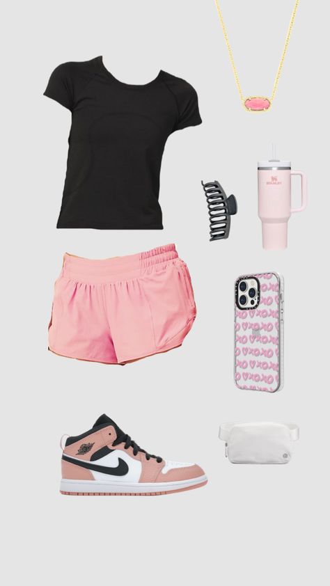 Outfits With Pink Lululemon Shorts, Lululemon Fits, Lulu Fits, Cute School Fits, Preppy Birthday Gifts, Cute Highschool Outfits, Lulu Outfits, Black Preppy, Preppy Outfits For School