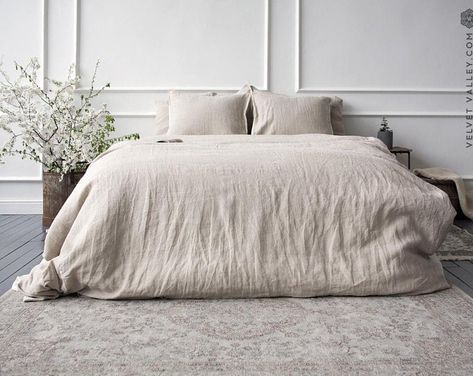 Softened natural linens for bedroom bathroom by VelvetValley Letto King Size, Lace Bedding Set, Linen Comforter, Linen Bedding Natural, Grey Comforter, Cama King Size, Lace Bedding, Lit King Size, Green Duvet