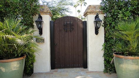 Classic Spanish Style Gate W/ Large Peep Hole | Flickr - Photo Sharing! Foreclosed Homes, Spanish Mediterranean, Garden Design Layout, Mediterranean Home Decor, Spanish Style Home, Front Gates, Overhead Door, Spanish Style Homes, Entry Gates