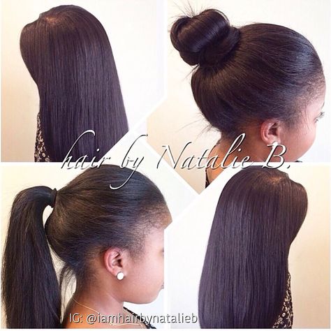 Realistic-looking VERSATILE SEW-IN HAIR WEAVE😍. —-Client has leave-out around the perimeter of her head, and in the center crown area.  ***Call or text Natalie B. for prices and appointments! (312) 273-8693  Follow me online!⬇️⬇️⬇️ IG: @iamhairbynatalieb FB: Hair by Natalie B. Sew In Ponytail, Versatile Sew In, Special Hairstyles, Flips Hair, Stylish Braids, Straightened Hair, Hair Motivation, Twisted Hair, Sew In Hairstyles