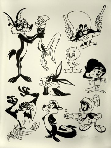 Looney Tunes Tattoos on Continue Shopping Looney Tunes 1 Color Screen Print 18x24 Limited Tattoo Outline Drawing, Cartoon Character Tattoos, Looney Tunes Cartoons, Doodle Tattoo, Cartoon Tattoos, Retro Cartoons, Outline Drawings, Tattoo Outline, Tattoo Flash Art