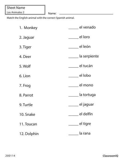 Spanish classroom objects #matching #spanishworksheets #classroomiq #newteachers Spanish Vocabulary Printables, Spanish Articles Worksheet, Spanish Animals Worksheet, Spanish Word Work Activities, Animals In Spanish Worksheet, Beginner Spanish Worksheets, Spanish Animals, Spanish Vocabulary Games, Spanish Reading Comprehension