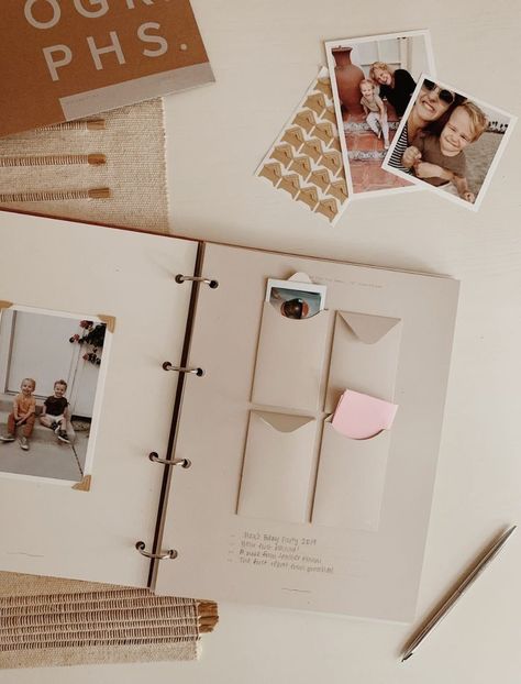 Simple Photo Album Ideas, Scrapbook Journal Tutorials, Neutral Scrapbook Ideas, Scrapbook Of Letters, Creative Journal Ideas Scrapbooking Easy, Modern Scrapbook Ideas, Scrapbook For Friends, Scrapbook Present, Photobook Diy