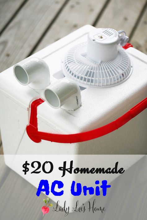 Here is a simple homemade AC unit that you can build in a just a few minutes. It cost me $20 and change, and it cools a room for a good couple of hours. Homemade Ac, Diy Air Conditioner, Camping Bedarf, Ac Units, Rain Water Collection, Camping Fun, Camping Survival, Camping Equipment, Back To Nature