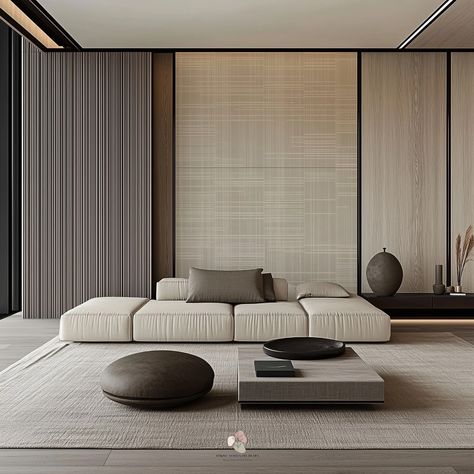 “Serene modernism” This Japandi design embodies a perfect fusion of Japanese minimalism and Scandinavian functionality, showcasing a serene and balanced aesthetic. The use of natural materials, such as light wood and soft fabrics, along with clean, geometric lines, creates a harmonious atmosphere. The neutral palette of soft beiges and earthy tones, combined with low-profile furniture, enhances the sense of calm and tranquility. Subtle textures and carefully chosen decor elements add depth a... Japandi Wood Texture, Japandi Wood, Japandi Style Home, Japandi House, Balanced Aesthetic, Japandi Home Decor, Neutral Interior Design, Modern Japanese Style, Banquette Seating In Kitchen