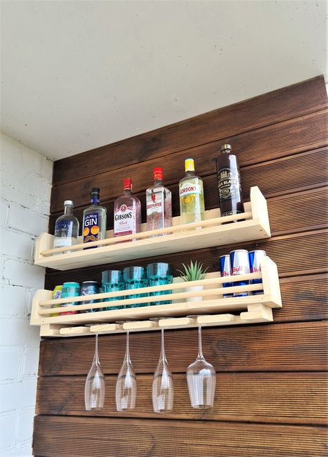 Set of 2 handcrafted wall shelves Storage Wall Shelves, Drink Shelf, Stemware Rack, Storage Wall, Shelving Units, Shelf Wall, Bottle Storage, Stemware, Wall Shelves