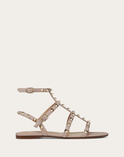 Rockstud Flat Calfskin Sandal with Straps Valentino Flat Sandals, Valentino Rockstud Shoes, Valentino Rockstud Flats, Look Expensive On A Budget, Rockstud Heels, Rockstud Flats, How To Look Expensive, Valentino Sandals, Ankle Strap Sandals Flat