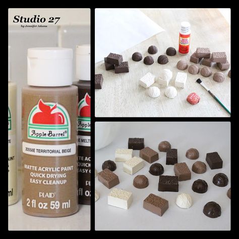 DIY Faux Holiday Chocolates How To Make Faux Graham Crackers, Pretend Candy Diy, Diy Fake Chocolate Candy, Prop Food Diy, Faux Foods Diy, Fake Desserts Props Diy, Diy Faux Food, Faux Cookies Diy, Faux Cakes Diy