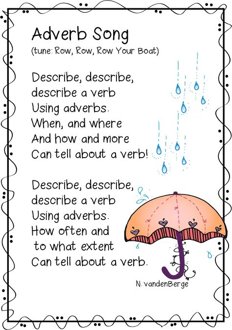 Adverb Song from Unit, "Adverb Adventure" (free; from First Grade Wow) Adverbs Worksheet, Classroom Songs, 2nd Grade Writing, 4th Grade Writing, 2nd Grade Ela, Grammar Activities, Teaching Grammar, Teaching Ela, 3rd Grade Reading