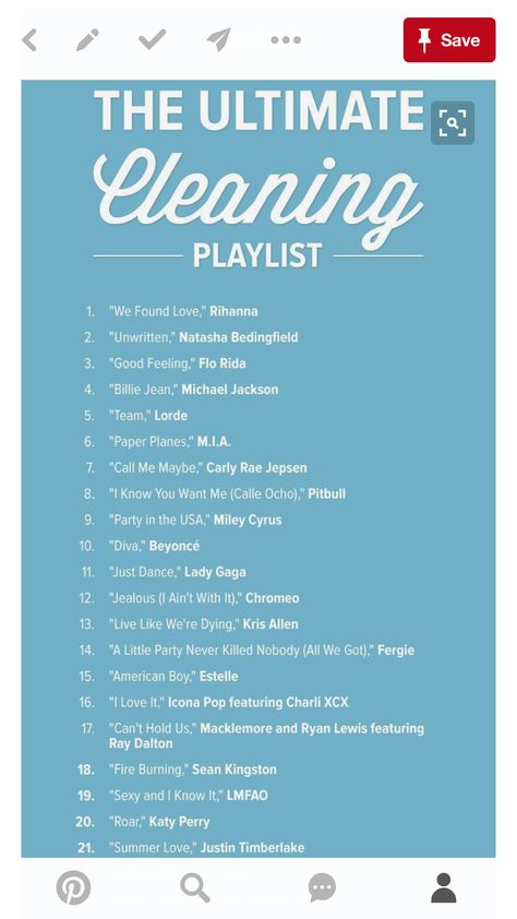 Cleaning Music Playlist, Cleaning Playlist, Just Dance Lady Gaga, Cleaning Music, Billie Jean Michael Jackson, Natasha Bedingfield, Song Ideas, We Found Love, Call Me Maybe