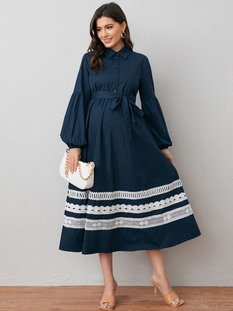 Modest Maternity Dresses, African Maternity Dresses, Latest Maternity Dresses, Maternity Shirt Dress, Stylish Maternity Dress, Cute Maternity Dresses, Shein Maternity, Stylish Short Dresses, Belted Shirt Dress