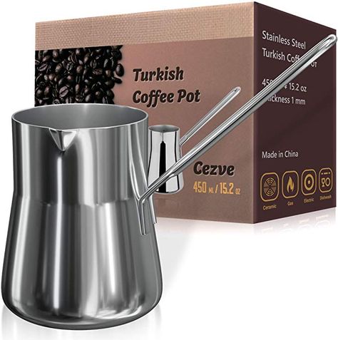 Amazon.com | Turkish Coffee Pot, Warmer milk, Ibrik Cezve Arabic Briki Coffee Pot, Stainless Steel, 15 Ounce, Espresso Coffee Decanter: Coffee Servers Coffee Decanters, Turkish Coffee Maker, Turkish Coffee Pot, Brew Tea, Gold Dinnerware, Coffee Server, Coffee Dripper, Coffee Service, Coffee Brewer