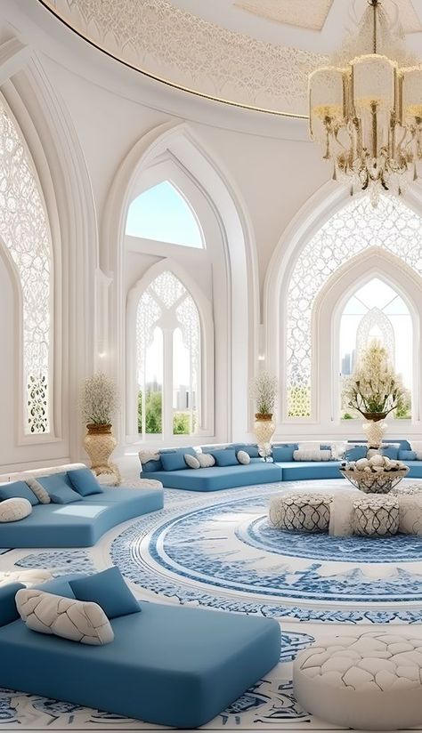 ♔ Intérieurs d'Influence Moyen-Orient Arab House Design, Majlis Design Arabic Modern, Moroccan House Design, Moroccan Living Room Ideas, Modern Traditional Living Room Ideas, Moroccan Arches, Moroccan Majlis, Luxury Majlis, Arabic House Design