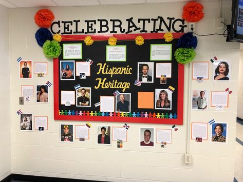 Hispanic Heritage Month Bulletin Board Middle School Hispanic Heritage Month School Ideas, Teacher Of The Month Bulletin Board, Spanish Bulletin Board Ideas High Schools, Mexican Heritage Classroom Door, Hispanic Heritage Door Decoration, Bulletin Board Middle School, Latino Heritage Month Door Decorations, Latinx Heritage Month Bulletin Board, Latino Heritage Month Bulletin Board