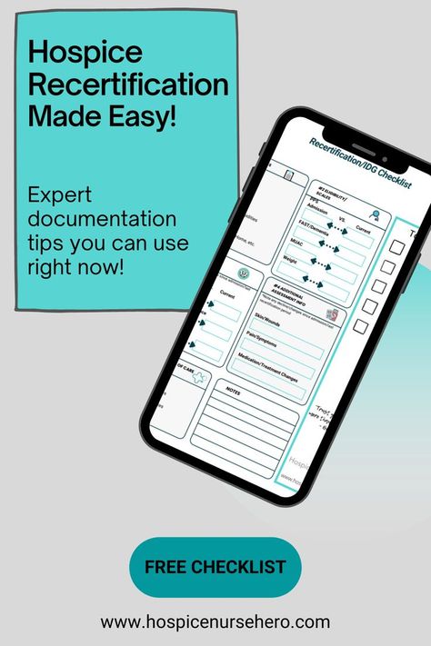 Save time on hospice documentation with this hospice cheat sheet. Use these expert nursing tips the next time you complete your hospice recertification documenation. Learn hospice documentation tips and organization tips and tricks to help you go from overwhelmed to organized. FREE Checklists and tools to help you in the field and at the bedside. Nursing students can also learn tips for end-of-life nursing documentation. Charting For Nurses, Cheet Sheet, Nursing Documentation, Nurse Organization, Nurse Manager, Nurse Study Notes, Hospice Nurse, Nursing Tips, Future Nurse