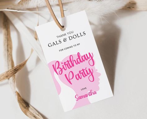 Barbie Tags Printable, Barbie Thank You Tags Free Printable, Barbie Thank You Tags, Tag Barbie, Barbie Party Favors, Doll Birthday Party, Barbie Bday, Flamingo Birthday Invitations, Barbie Invitations