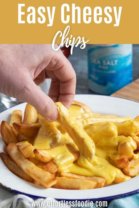 A British chip shop classic, these easy cheesy chips are comfort food in a bowl, and can be made with very little effort at home! Simple Cheese Sauce, Oven Chips, Mcdonalds Recipes, Cheesy Chips, Bacon Chips, Cheesy Fries, Hot Cheese, Fish And Chip Shop, Pizza Recipes Easy