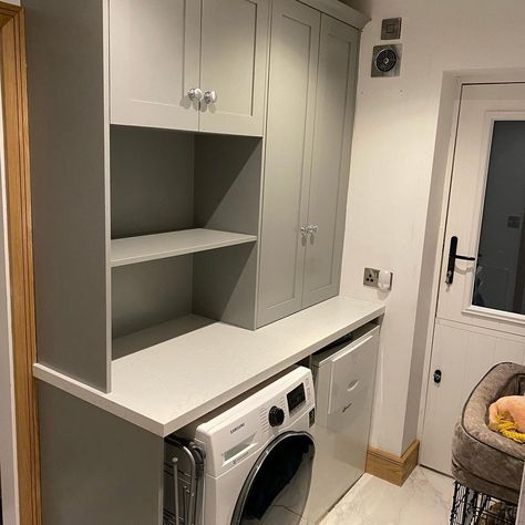 Bespoke Joinery & Interiors on Instagram: “Traditional bespoke , handmade utility room created to house boiler , washing machine and fuse board a while back for @johnegan92 #bespoke…” Practical Utility Room Ideas, Utility Room Ideas Raised Washing Machine, Narrow Utility Room Ideas Layout, Built In Utility Cupboard, Butler Sink Utility Room, Utility Room With Boiler, Utility Room With Belfast Sink, Utility Cupboard, Small Utility Room