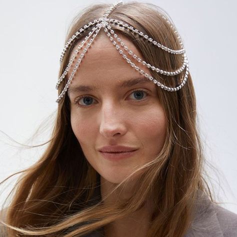 Layered Fringe Hair Accessories Rhinestone Forehead Jewelry Crystals For Women Fashion Headwear Chain Headpiece Layered Fringe Hair, Beaded Headpiece, Chain Headpiece, Tiara Headpieces, Headpiece Diy, Hair Chains, Headpiece Jewelry, Headband Jewelry, Crystal Headpiece