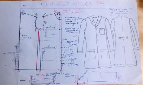 How to draft doctors coat Scrub Suit Design, Dungarees Pattern, Doctor Coat, Doctor Dress, How To Fold Sleeves, Dress Sewing Tutorials, White Coat, Medical Scrubs, Diy Sewing Pattern