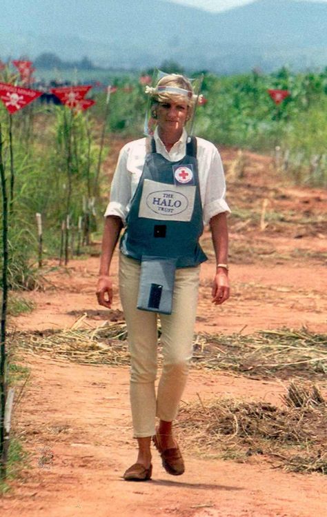 The Halo Trust vest worn by Princess Diana during her iconic walk across the Angolan minef... Diana Williams, Kensington Palace, Lady Diana Spencer, Charity Work, Diana Spencer, Princesa Diana, Lady Diana, Prince Of Wales, Red Cross