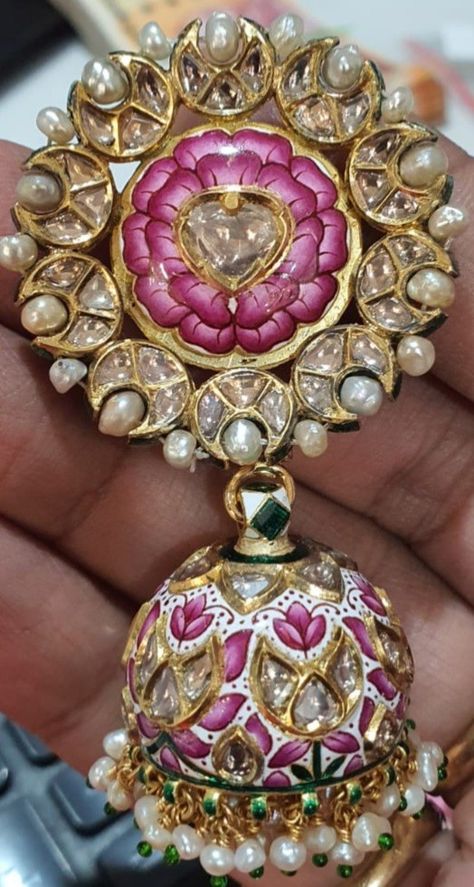 Kundan jewellery earrings Kundan Meena Jewellery, Minakari Jewellery, Meenakari Jhumkas, Jadau Jhumka, Meenakari Jewellery, Vintage Indian Jewelry, Bridal Jewellery Earrings, Kundan Jewellery Bridal, Bridal Necklace Designs