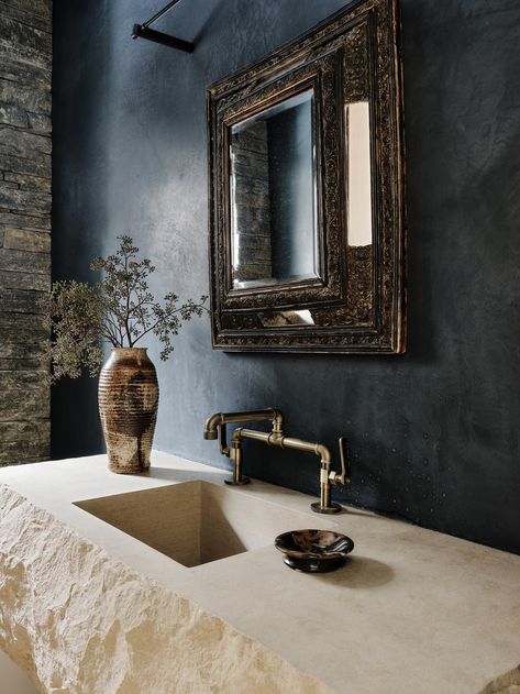 High Meadow — Collarte Interiors Restaurant Restroom, Tall Curtains, Restroom Ideas, Limestone Fireplace Surround, Jake Arnold, Drapery Treatments, Bath Trends, Reclaimed Wood Beams, Marble Fireplace Surround