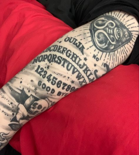 Ouija Board Tattoo Stomach, Ouija Planchette Tattoo Design, Ouji Tattoos, Ouija Board Tattoo Design, Oujia Board Tattoos, Ouji Board Tattoo, Planchette Tattoo Design, Ouija Board Tattoo, Planchette Tattoo