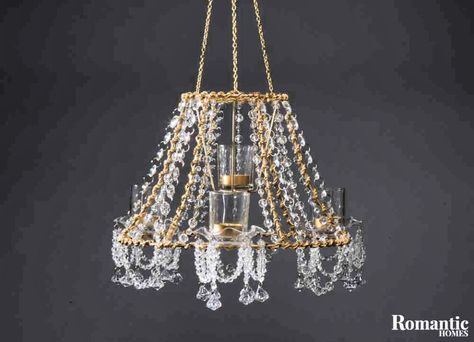 Diy Crystal Chandelier, Chandelier Diy Crystal, Homemade Chandelier, Pink Lamp Shade, How To Make A Chandelier, Chandelier Makeover, Old Lamp Shades, Antique Lamp Shades, Acrylic Chandelier