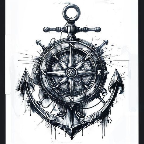 Black Tattoo Design Kit Nautical Tattoo Ideas Men, Nautical Back Tattoo, Anchor Tattoo For Men, Black Tattoo Design, Naval Tattoos, Dark Angel Tattoo, Viking Tattoos For Men, Nautical Compass Tattoo, Lion Shoulder Tattoo