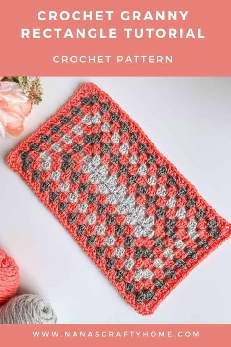 Learn how to make a rectangle shape with the traditional granny stitch with this complete tutorial by Nana's Crafty Home! A fun and easy crochet pattern featuring a traditional classic retro stitch! Granny Stitch Rectangle, How To Crochet A Granny Rectangle, Granny Crochet Blanket Pattern Free, Rectangle Granny Square Blanket Free Pattern, Rectangular Granny Square Blanket, Granny Rectangle Crochet Pattern, Crochet Rectangle Granny Square Blanket, Granny Square Rectangle Pattern, Granny Rectangle Blanket Free Pattern