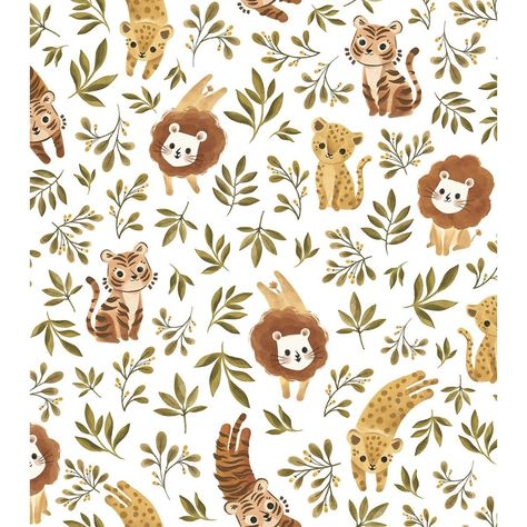 Papier peint enfant motif jungle animaux felidae Couleur blanc Lilipinso | La Redoute Vintage Flower Nursery, Cheetah Nursery, Jungle Thema, Motif Jungle, Playroom Wallpaper, Jungle Wallpaper, Nursery Wall Decals, Cat Wallpaper, Woven Paper