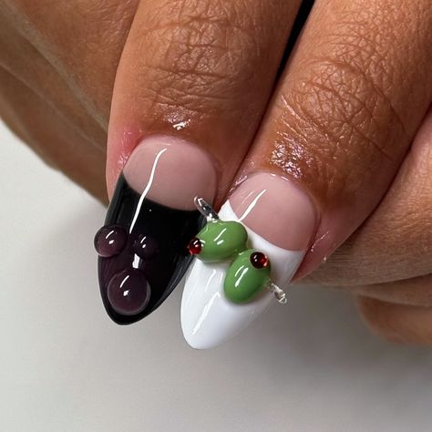 mix n match freestyle 🍸 olive inspo: @myprettyset 🫒 • #gelx #gelxnails #gelxinspo #nailsnailsnails #phxnails #mesanas #aznails #fallnails #fallnailinspo #explore #explorepage Chili Pepper Nails, Dirty Martini Nails, Mix N Match Nails, Mix Match Nail Designs, Short Nails Inspo Aesthetic, Olive Nail Art, Fall Nails Aesthetic, Editorial Nails, Martini Nails