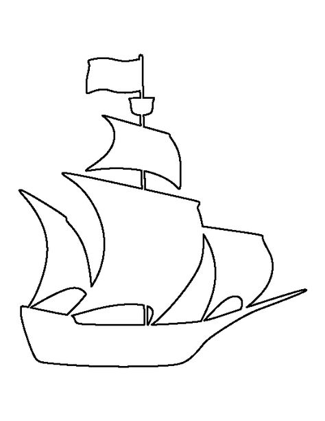 Pirate ship pattern. Use the printable outline for crafts, creating stencils, scrapbooking, and more. Free PDF template to download and print at http://patternuniverse.com/download/pirate-ship-pattern/ Pirate Ship Stencil, Preschool Pirates, Pirate Template, Ship Template, Pirate Ship Drawing, Swaps Ideas, Printable Outline, Ship Silhouette, Shamrock Craft