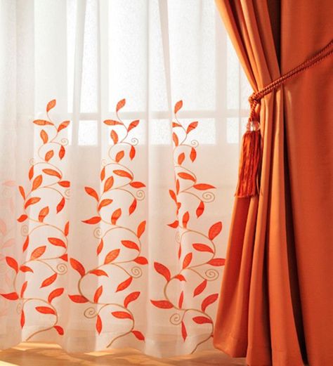 Orange Floral Curtains from PJC Home Supplies Orange Kitchen Curtains, Orange Curtain, Orange Curtains, Orange Home Decor, Living Room Orange, The Curtains, Orange Kitchen, Orange House, Unique House Design