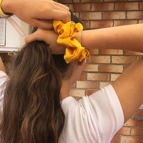 Yellow Scrunchies Aesthetic, Word Costumes, Sheet Aesthetic, Heather Mcnamara, Yellow Scrunchie, Sarah Adams, Yellow Satin, Books Aesthetic, Yellow Aesthetic