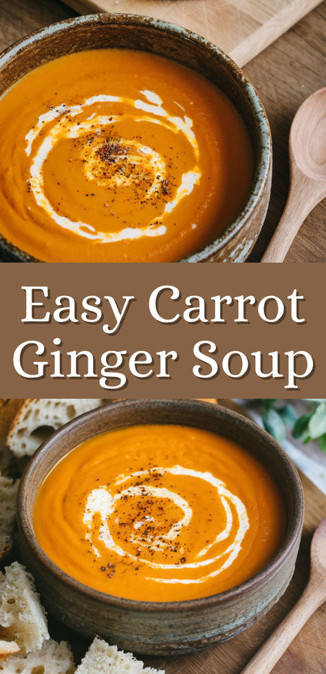 This creamy carrot ginger soup recipe is perfect for cozy dinners or light lunches. Packed with healthy ingredients and warm flavors, it’s a delicious and easy-to-make dish! #carrotsoup #carrotgingersouprecipe #healthysoups Carrot Soup With Ginger, Roasted Carrot Ginger Soup Recipe, Carrot Tumeric Ginger Soup, Crockpot Carrot Soup Recipes, Creamy Carrot Tomato And Ginger Soup, Creamy Carrot Ginger Soup, Carrot Turmeric Soup, Keto Carrot Soup, Thai Carrot Ginger Soup