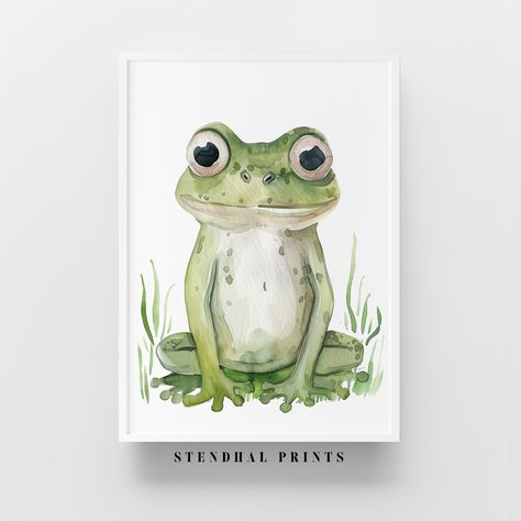 Charming Nursery Wall Art Print "Frog's Serenade" Watercolor | Playful Green Frog Illustration | Digital Download for Children's Decor Watercolor Toad, Frog Watercolor, Frog Nursery, Terry Harrison, Charming Nursery, Frosch Illustration, Nature Themed Nursery, Books Painting, Paintings Of Animals