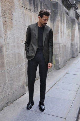 Cropped-Dark-Pants-and-Black-Shoes 30 Best Charcoal Grey Suits with Black Shoes For Men Grey Blazer Black Pants, Human Png, Grey Blazer Outfit, Gentlemen Fashion, Black Sport Coat, Dark Grey Blazer, Charcoal Blazer, Grey Sport Coat, Black Brogues