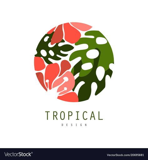 Tropic Logo, Tropical Logo, Round Logo Design, Logos Retro, Plant Logos, Nature Logo Design, Coastal Tropical, Flower Logo Design, Flowers Vector