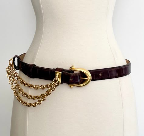 American Vintage Clothing, 80s Accessories, Belt Vintage, Denim Skirt Women, Brown Leather Strap, Brown Belt, Vintage Belts, Chain Belt, Suspender Belt