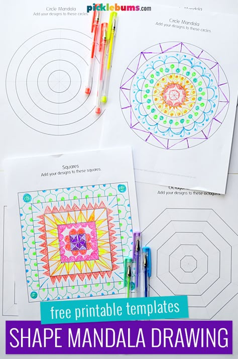 Shape Mandala Drawing for Kids - Free Printable Templates - Picklebums Mandala Activities, Mandala Craft, Easy Mandala Art For Kids, Mandala Templates Free Printable, Mandala Template, Mandala Art For Kids, Mandala Worksheets Free Printable, Mandala For Kids, Mandala Drawing Practice Sheets