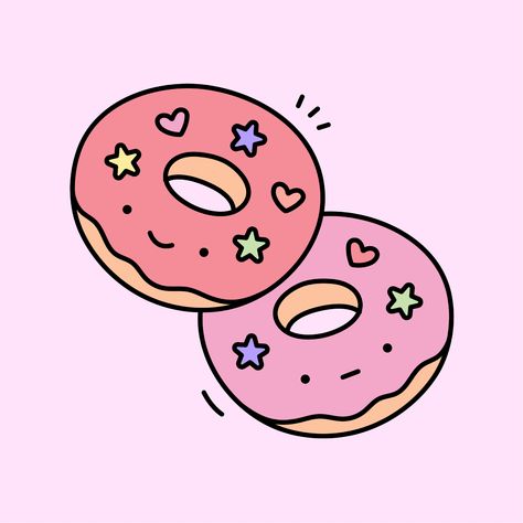 Kawaii Donut Drawing, Donut Drawing Cute, Donut Illustration Cute, Cute Donut Drawings, Doughnut Drawing, Donuts Drawing, Donut Doodle, Donut Illustration, Types Of Donuts