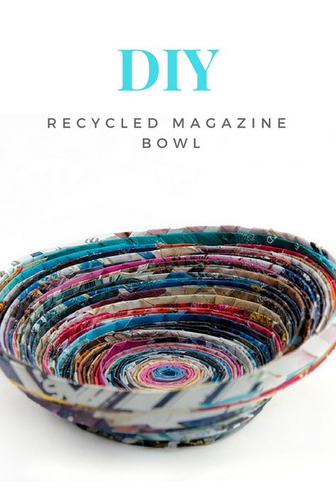 DIY: make a bowl out of recycled magazines Magazine Bowl, Popsicle Stick Crafts House, Recycled Magazine, Recycled Magazines, Diy Bowl, Cork Diy, Valentine Cards Handmade, Paper Bead Jewelry, Magazine Crafts