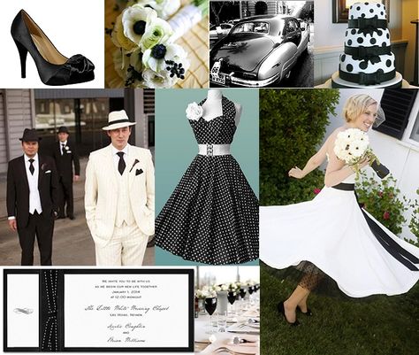 Black  White- Pinstripes  Polka Dots 1950 Wedding Theme, 1950s Wedding Theme, 50s Wedding Theme, Gangster Wedding, 1950 Wedding, 50s Wedding, Rockabilly Wedding, 1950s Wedding, Polka Dot Wedding