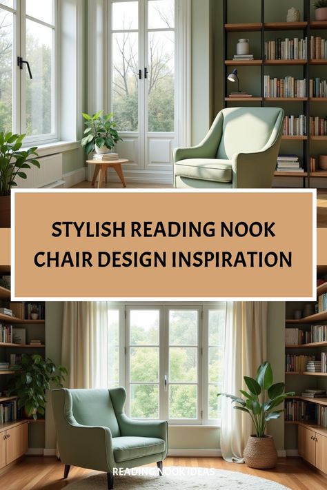 Elegant green armchair in contemporary reading corner Chic Reading Nook, Nook Chair, Reading Nook Chair, Bubble Chair, Macrame Swing, Nook Ideas, Design A Space, Reading Corner, Space Saving Solutions